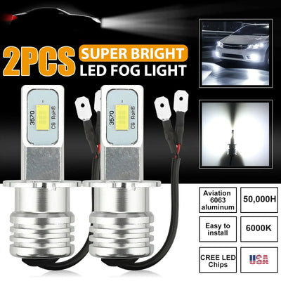 2Pcs H3 Led Car Fog Light Bulbs DRL H1 H8 H9 H11 9005 9006 9012 H4 H7 Auto Lamp 6000K 6500K 80W 12V 24V 3750 Chips Headlight - GadgetGalaxy Boutique