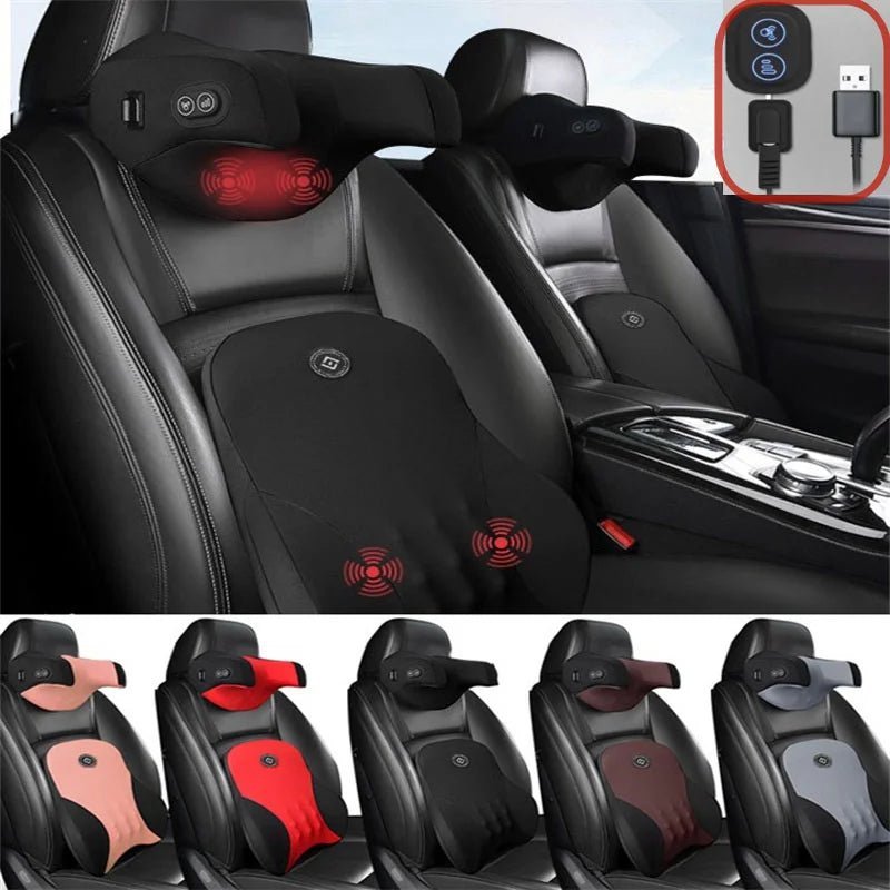 5V/USB Massage Car Seat Headrest Pillow Back Lumbar Support Universal Car Interior Pillows Auto Neck Support Cushion Accesorios - GadgetGalaxy Boutique