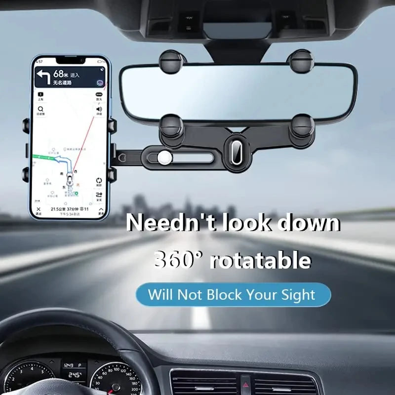 Rearview Mirror Phone Holder for Car Mount Phone and Gps Holder Universal Rotating Adjustable Telescopic 360° Car Phone Device