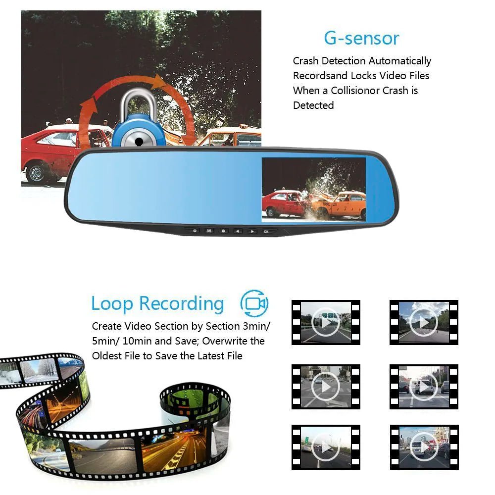 HGDO Rear View Mirror Recorder 3 in 1 Dash Cam Anti glare Blue Mirror Car Dvr FHD 1080P Video Camera retrovisor con camara - GadgetGalaxy Boutique